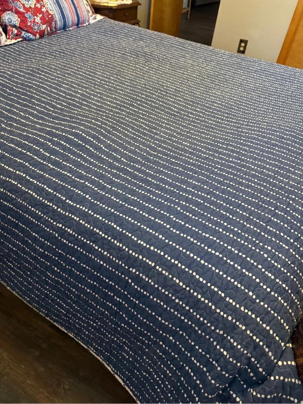 Navy and White Patchwork Quilted Reversible Bedspread - Full/Queen